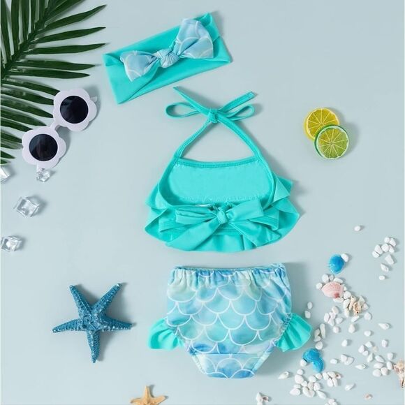 NWT Two Piece Ruffle Mermaid Bikini for Toddler Beach Swimming - Picture 2 of 8